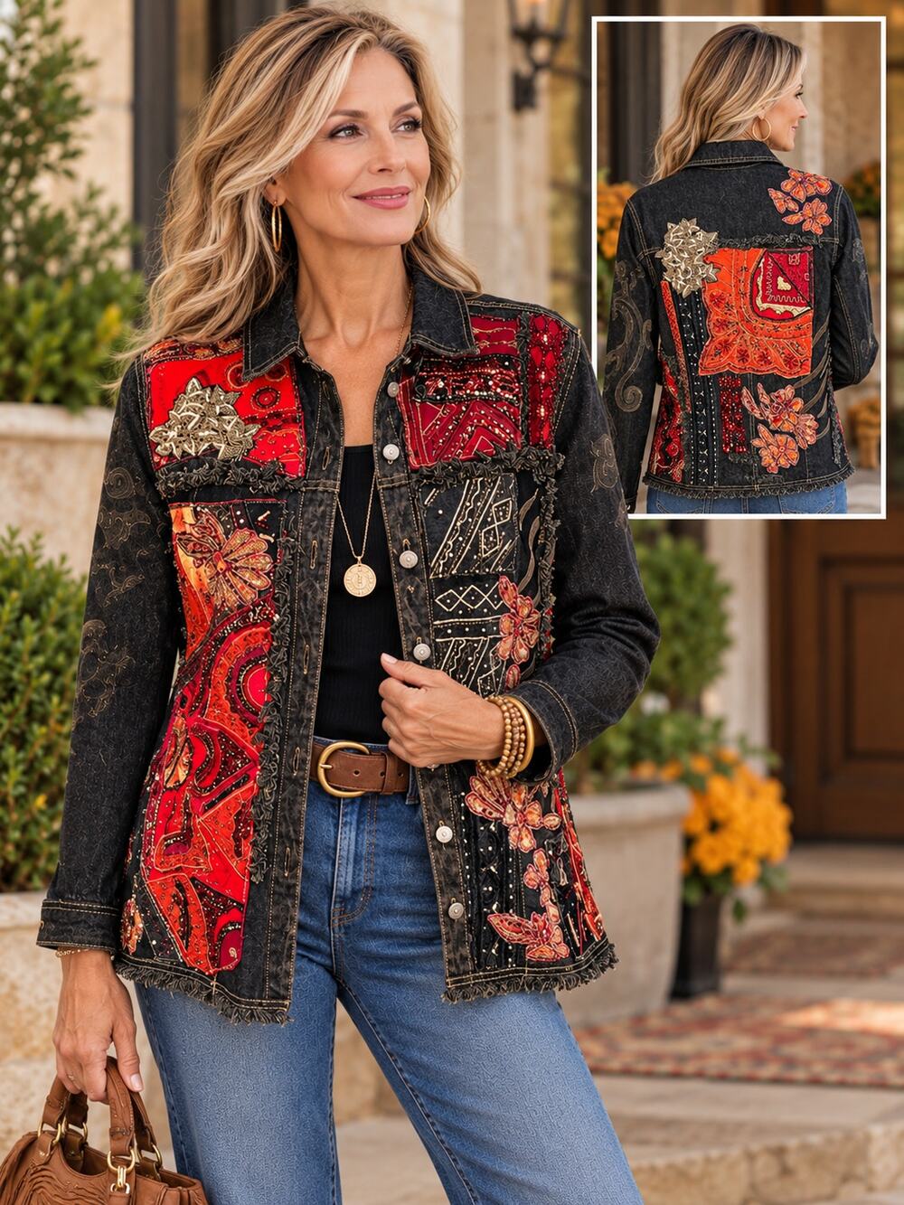CHICOโS vintage heavy beaded embroidered embellished jean jacket US size 4